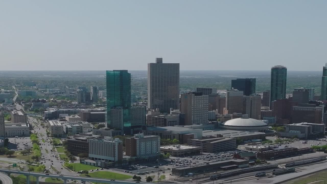 Vy över centrala Dallas, Texas, ovanifrån som visar stadsbyggnader