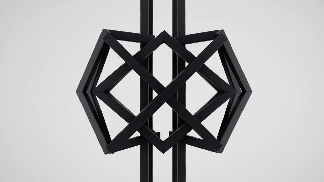 Mechanism activating sculpture, rotating diamond frames in studio with twin bars forming lattice