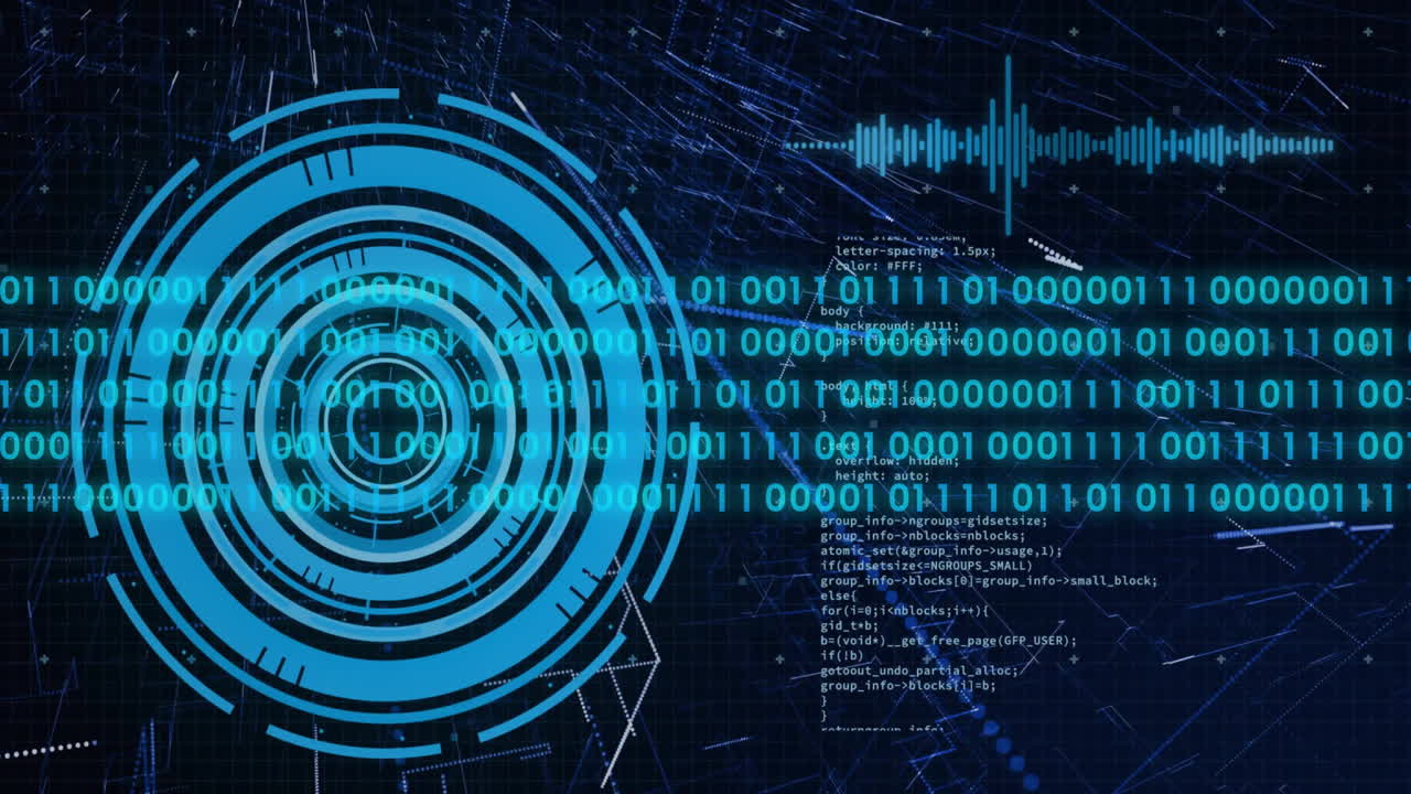 animación de codificación binaria y procesamiento de datos digitales sobre fondo negro