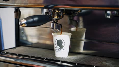 professional coffee brewing. close up of making coffee from coffee machine