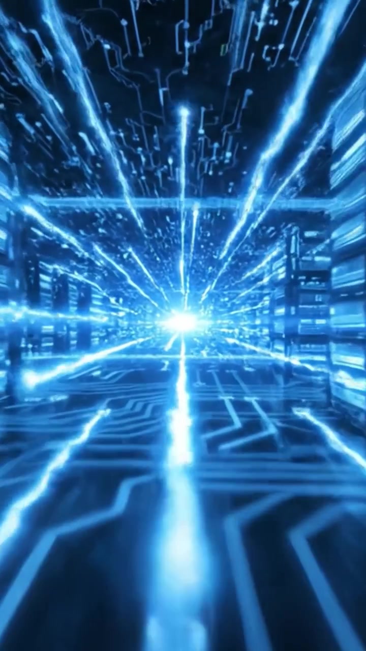 Un Viaggio Futuristico Attraverso un Paesaggio Digitale: Vivi il Percorso Mozzafiato di Circuiti e Luce in questo Incredibile Incontro Visivo