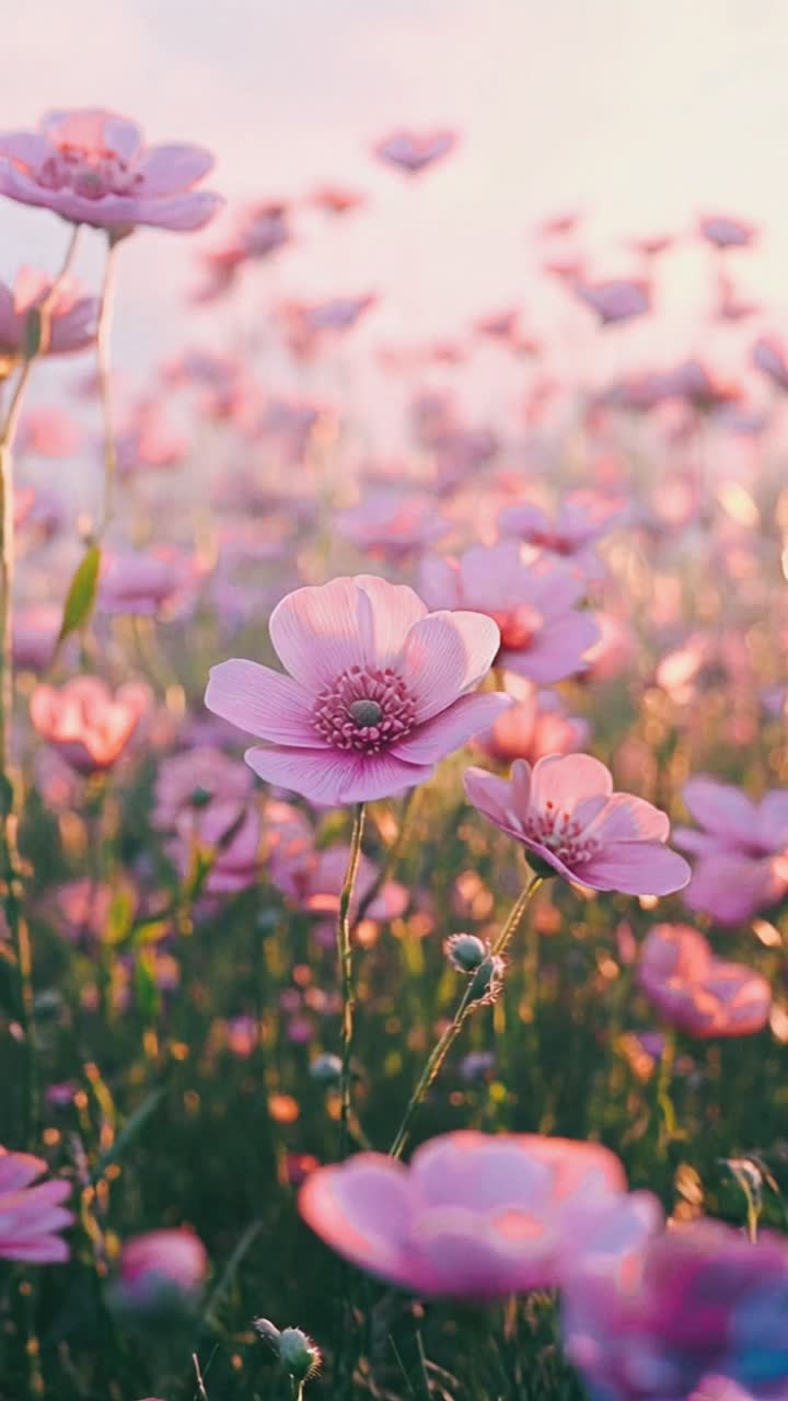 hermoso campo de flores rosadas al amanecer o al atardecer