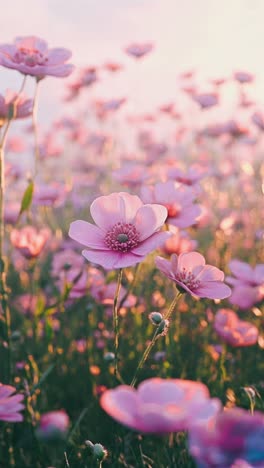 beautiful pink flower field at sunrise/sunset