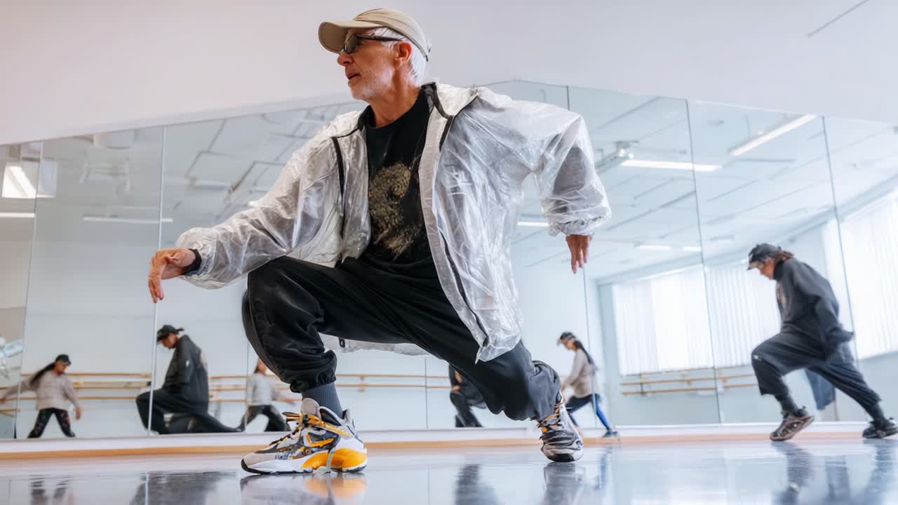 An Energetic Dance Session Captured in Action, Showcasing a Passionate Dancer in Motion While Practicing in a Studio Filled with Reflective Mirrors and Natural Light