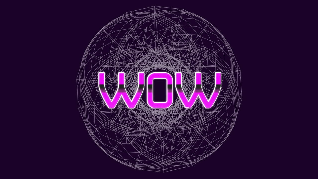 animación de texto wow sobre formas geométricas blancas en movimiento sobre fondo oscuro