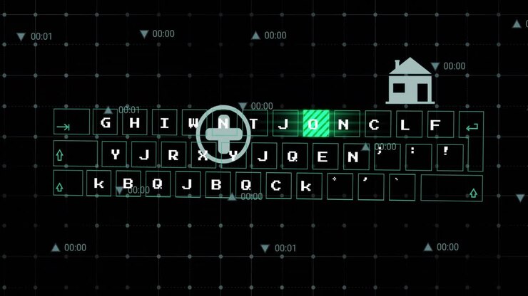 Animation of multiple digital icons and data processing over grid network against black background