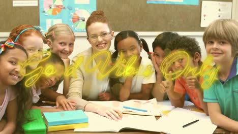 Animación-De-Buenas-Vibraciones-Sólo-Sobre-Diversos-Escolares-En-Clase-En-La-Escuela