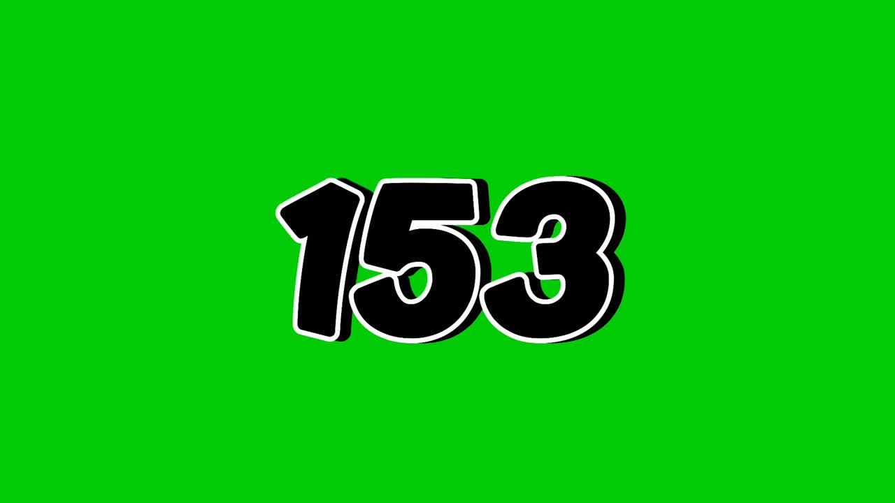 Number 153 symbol sign animation motion graphics cartoon on green screen background. Black color number reveal on smoke,for video number for video elements