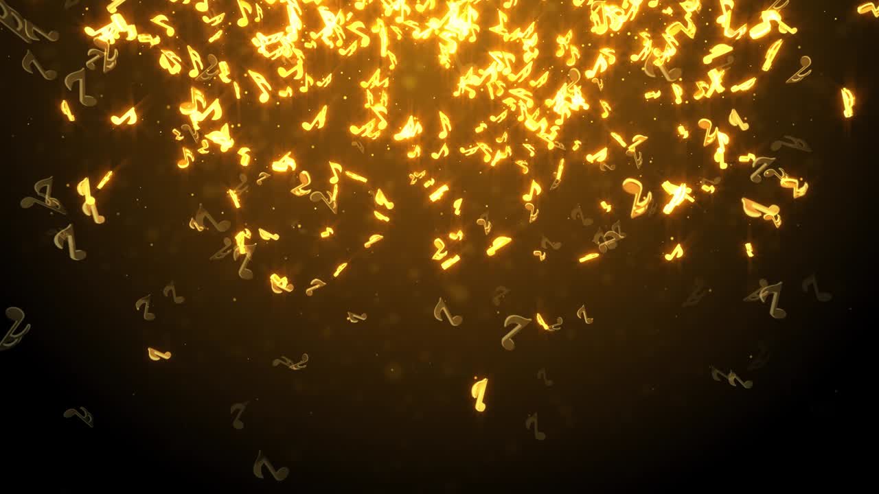 뮤직비디오를 위해 황금색 다채로운 음악 노트의 4k 원활한 루프 애니메이션