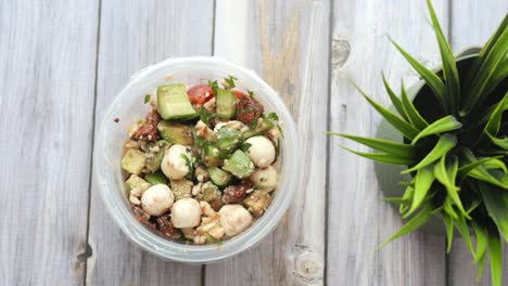 fresh salad with avocado, mozzarella, and sun-dried tomatoes