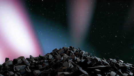 animación de las rocas en navidad sobre la aurora