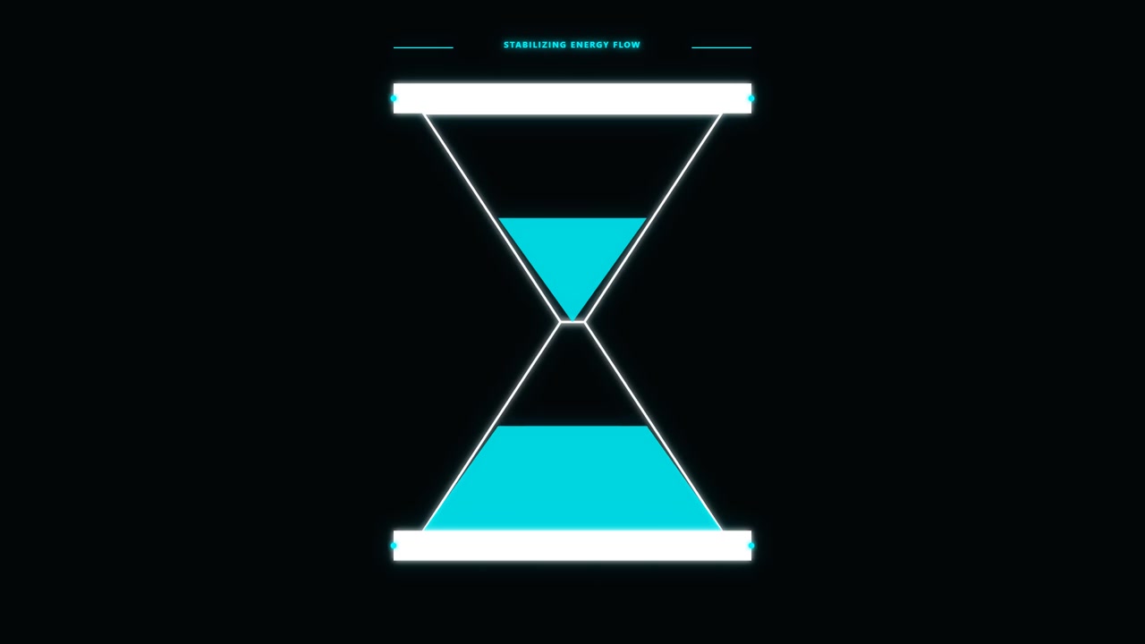 Digital Hourglass Animation with Stabilizing Energy Flow Text