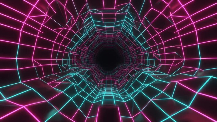 Retro Synthwave Style Neon Grid Tunnel Animation