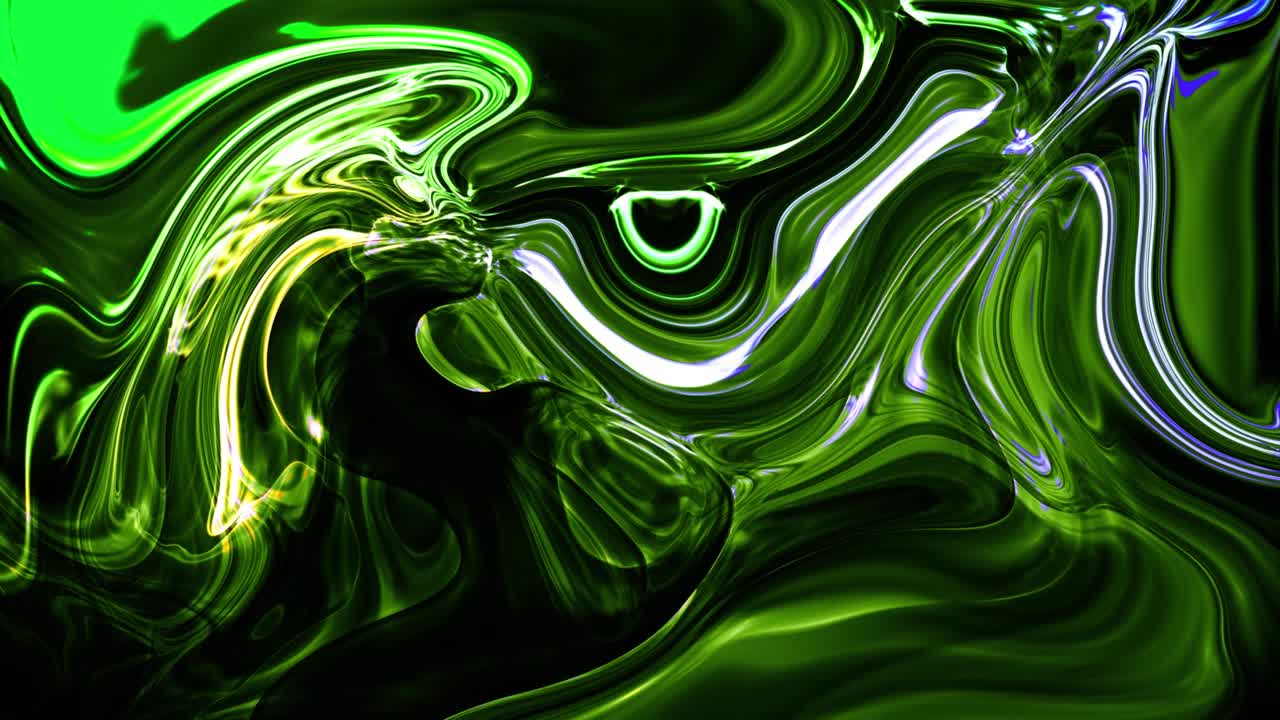 Video in movimento: inchiostro astratto verde e colorato, diffusione esplosiva di liquido luminoso, sfondo oleoso