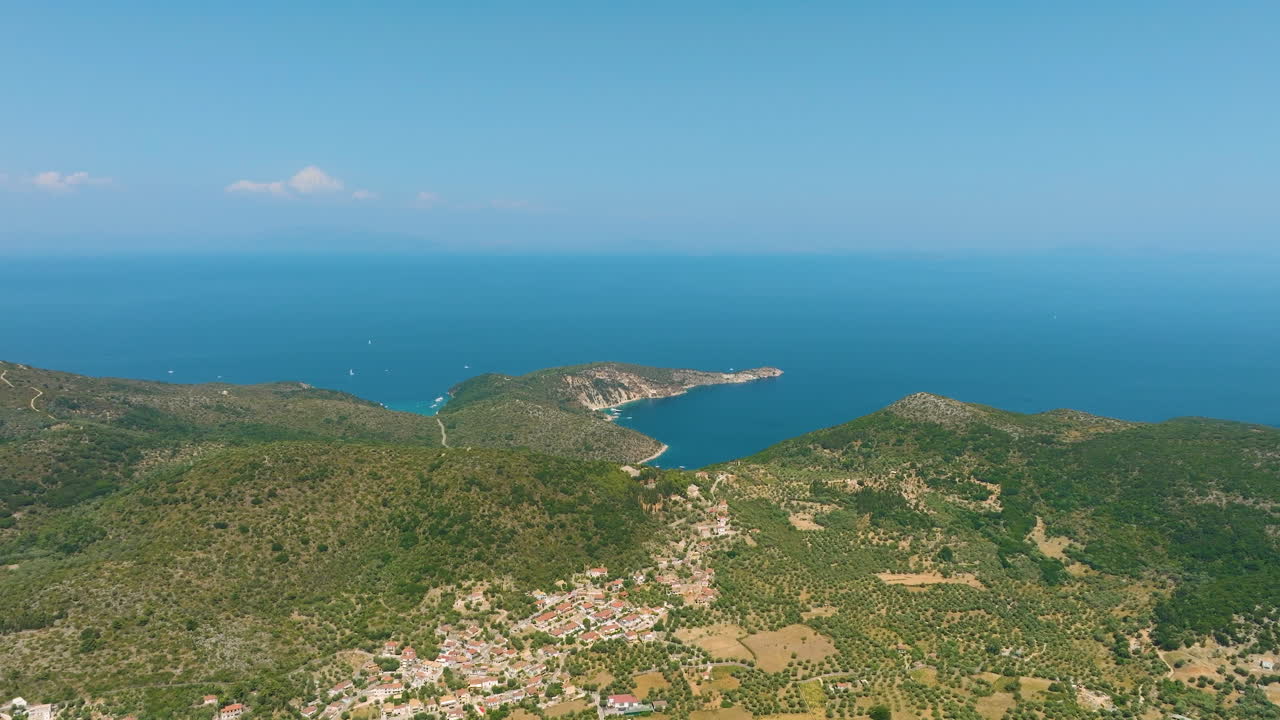 Aerial view of a coastal village in Greece
