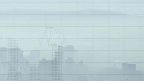 statistical data processing over grid network against aerial view of cityscape