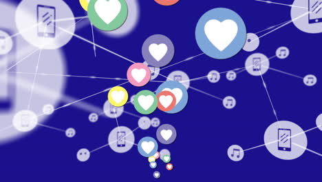 animación de las conexiones de red con iconos de teléfonos inteligentes y música
