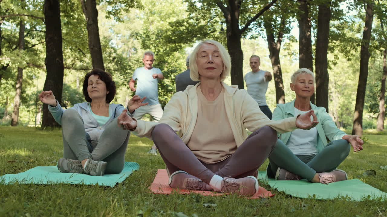 Senior Citizens Meditating Outdoors