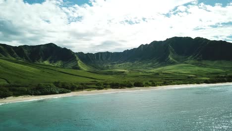 aerial footage of the beautiful makua valley - beach on the west side of oahu, hawaii