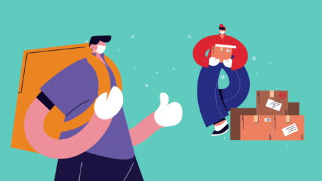상자 애니메이션을 가진 배달 서비스 노동자