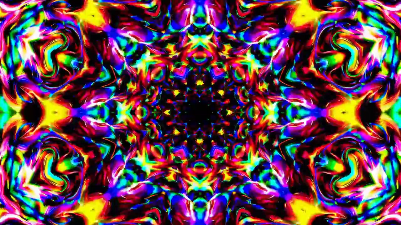 Motivo caleidoscopico psichedelico vibrante con movimento fluido