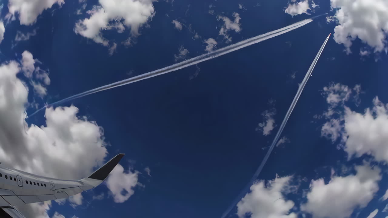 Airplane view of clouds and contrails
