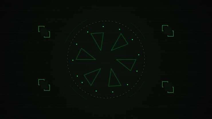 Futuristic Green Digital HUD Interface with Rotating Geometric Elements