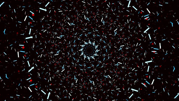 Blue and white stripes and red circles move