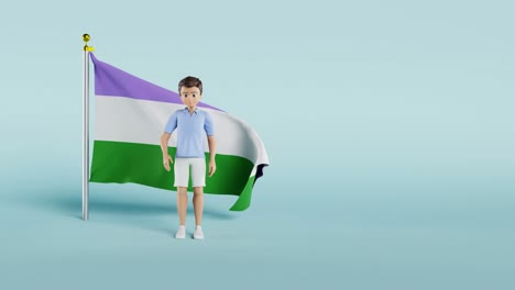 The-Genderqueer-Pride-Flag-behind-a-male-person-animation-4K-with-blue-background