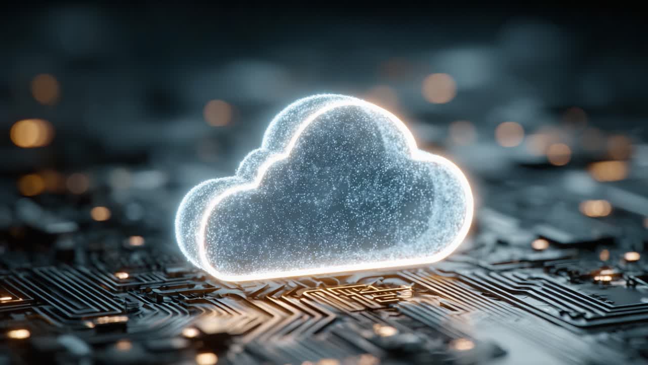 A Modern Cloud Symbol Glowing Above a Circuit Board Background, Representing Advanced Digital Technology and Data Storage Solutions in the Cloud