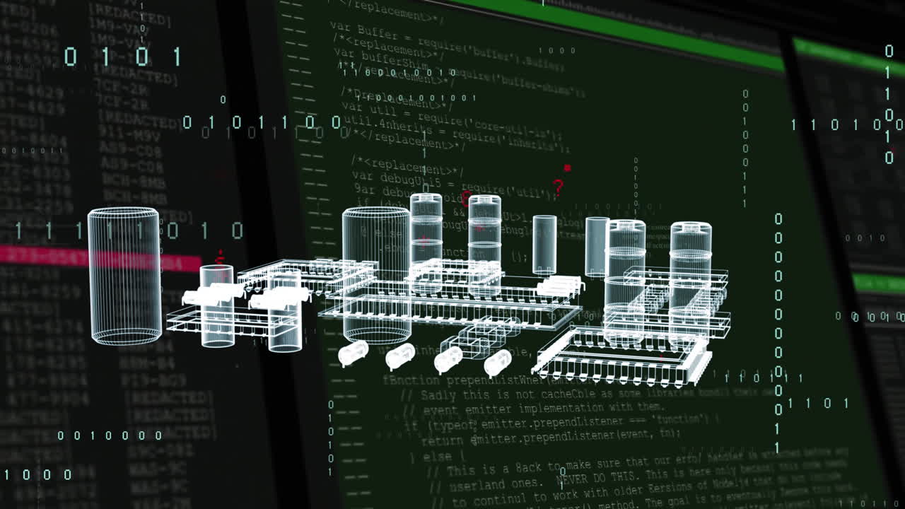 Animation of circuit board and data processing over screens