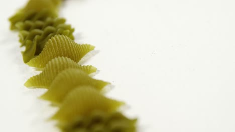 various fusilli and conchiglie pasta on white background