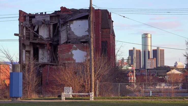 Vecchio quartiere fatiscente vicino a Detroit, Michigan.