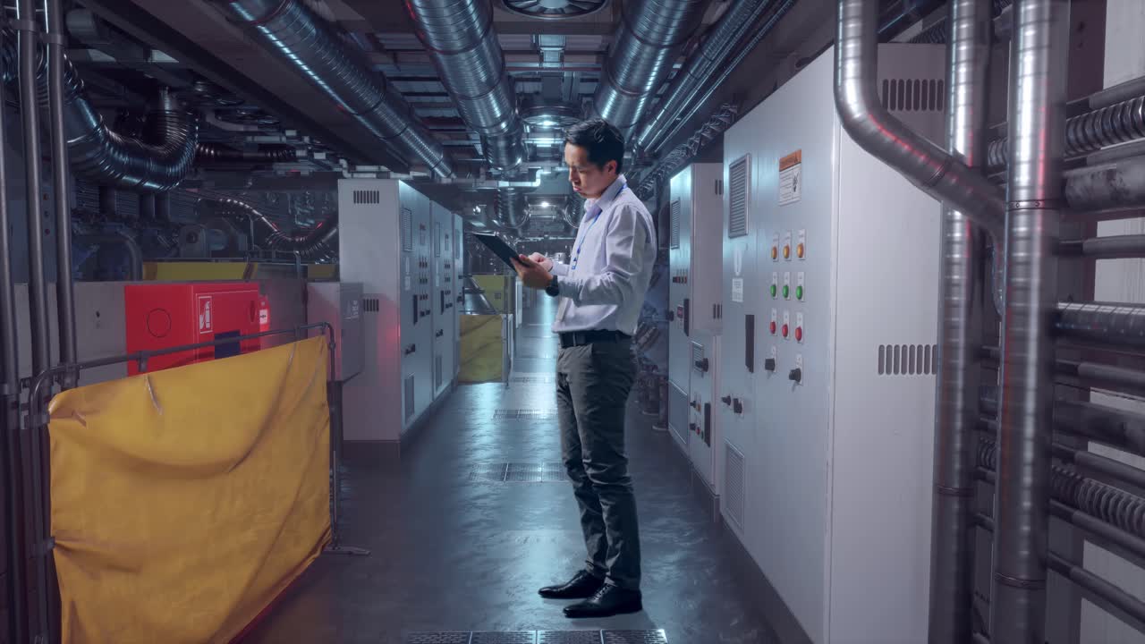 Industrial Engineer Inspecting Equipment in a Power Plant