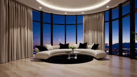 luxury city apartment living room at night