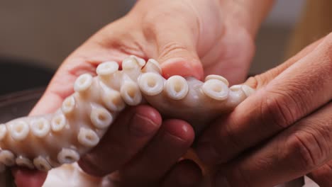 preparing raw octopus