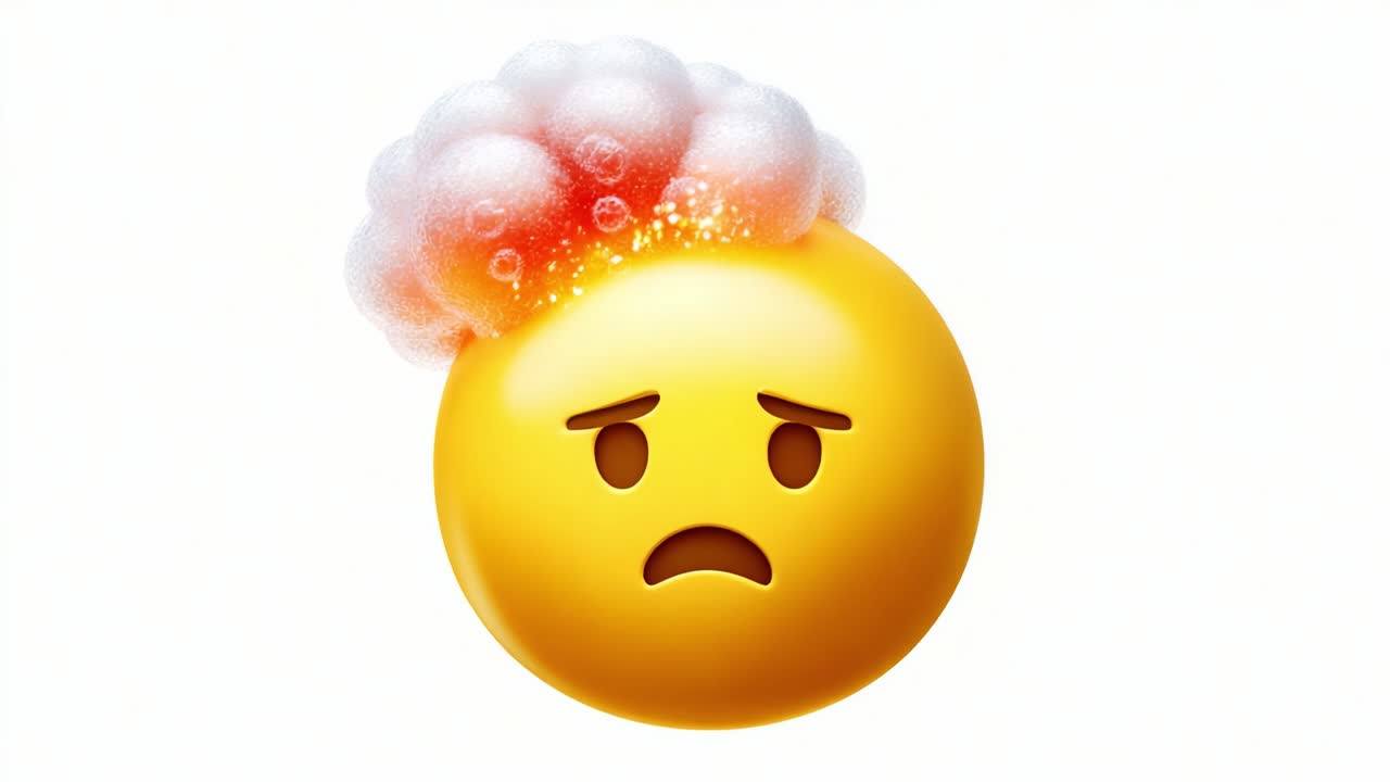 Emotional Reaction Emoji Depicting Frustration and Overwhelming Stress, Represented by a Sad Face with an Exploding Head, Symbolizing Distress and Mental Fatigue