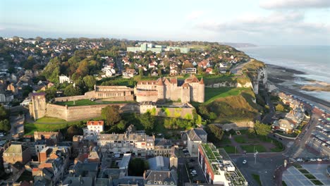 Castle Chateau-Musee and Coastline of Dieppe. Normandy, France. Aerial Video