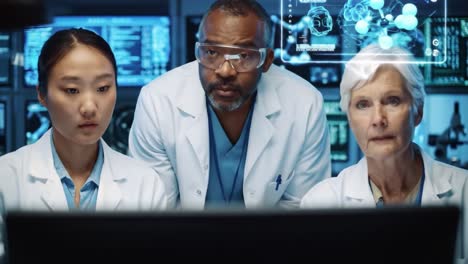 scientists analyzing data in high-tech lab