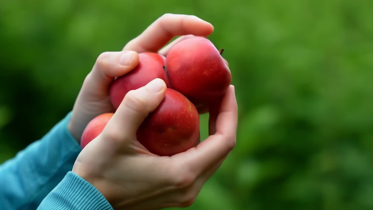 Hands holding freshly picked red apples