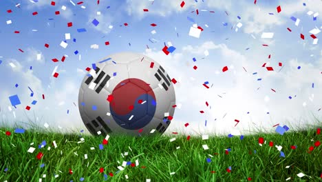 Animation-of-flag-of-korea-and-football-over-stadium