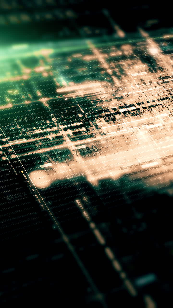 Futuristic metaverse hi-tech digital data telemetry with encrypted numbers display dynamic background for computer desktop vertical format screen display