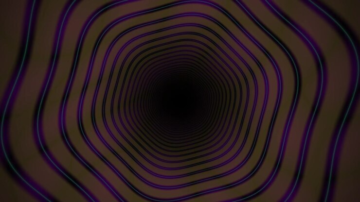 Túnel Abstrato com Anéis de Néon Roxo e Azul-petróleo Pulsantes