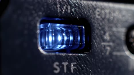 close-up of a blue led indicator