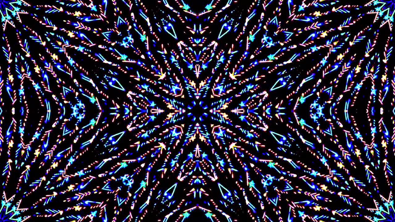 Krásný abstraktní kaleidoskop, který září, zářivé světlo, které reguluje jemné pohyby