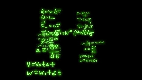 animation of mathematical formulae and scientific data processing over black background