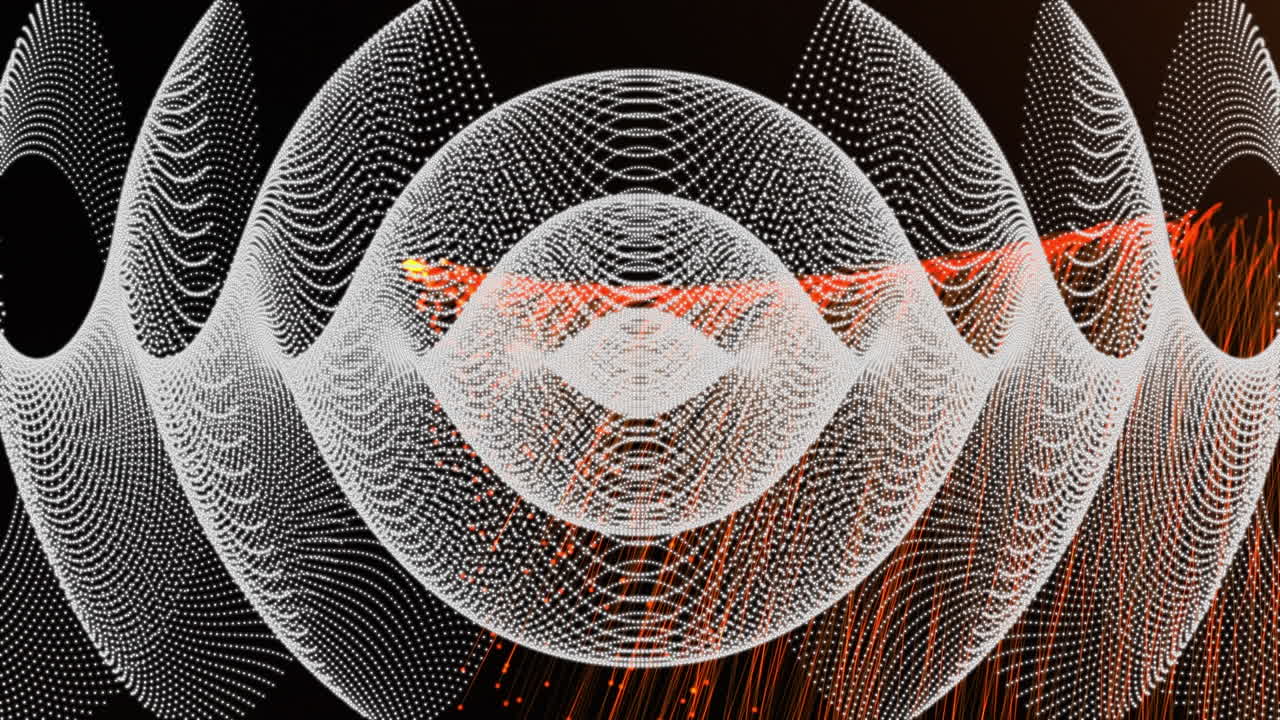 Animation of white and orange linear shapes moving over black background