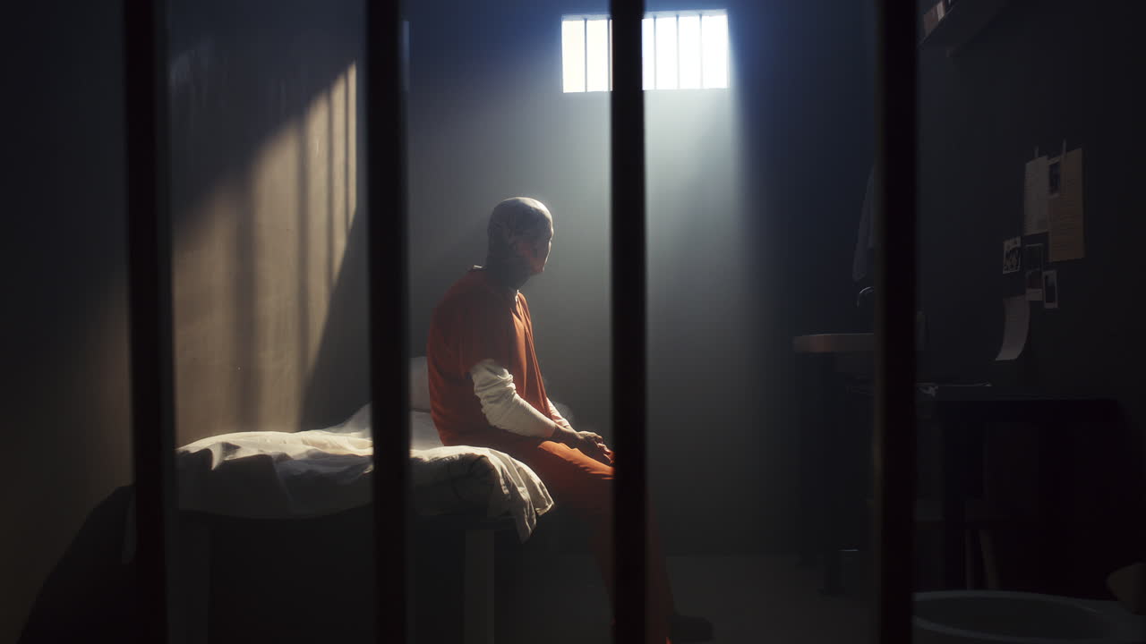 Distressed Inmate Suffering from Isolation in Prison Cell