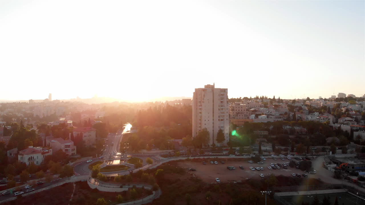 Vista aérea do centro de Jerusalém ao pôr do sol