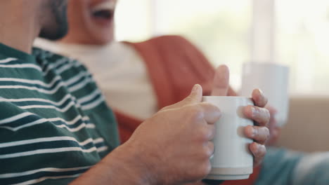 People,-hands-and-drink-of-coffee-on-sofa